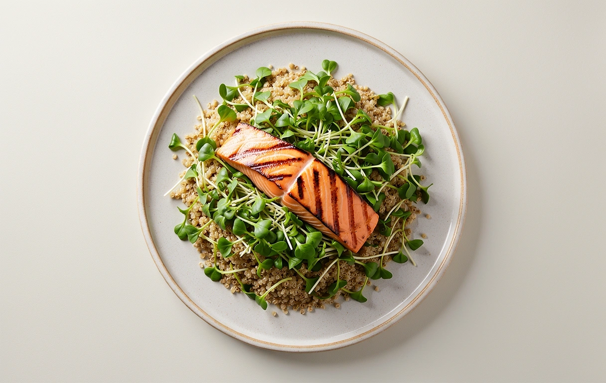 Nutritionally balanced salmon and quinoa meal